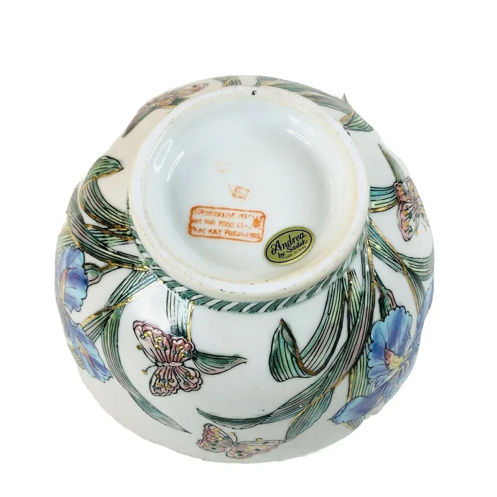 Andrea by Sadek Butterfly Iris Motif Hand Painted Textured Decorative Bowl